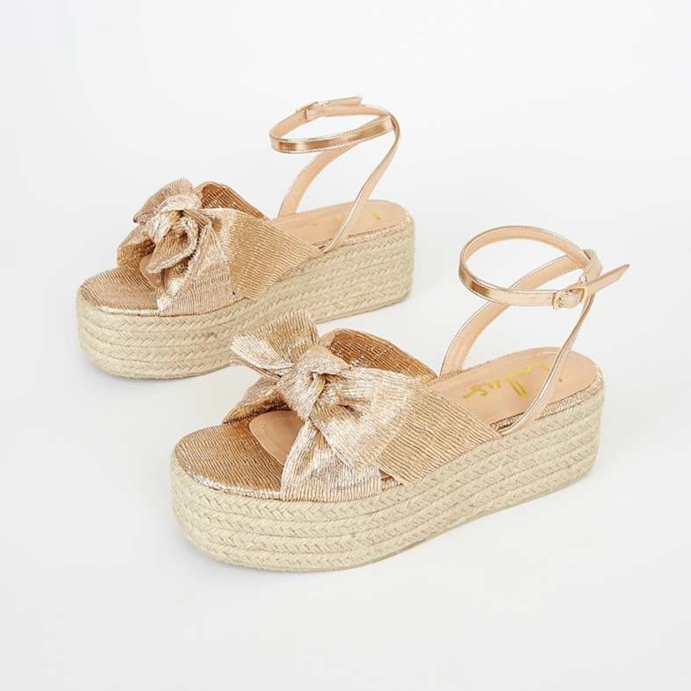 Lulus Rayanna Rose Gold Espadrille Platform Sandals 8